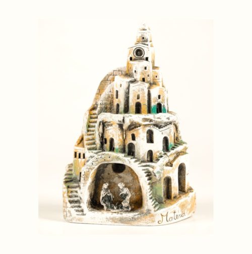 Presepe Rioni Sassi con rupe e campanile colorato